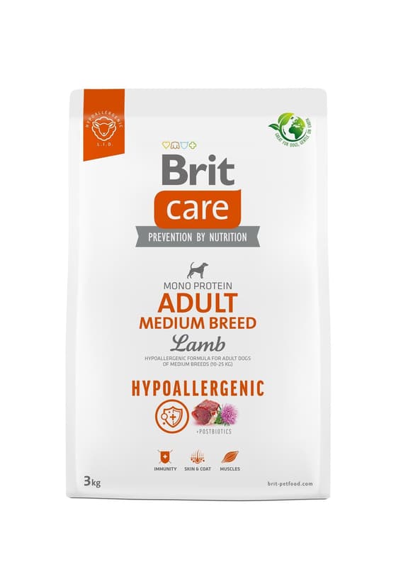 Brit Care Hipoallergén teljes értékű kutyatáp közepes testű felnőtt kutyáknak, bárány 3 kg