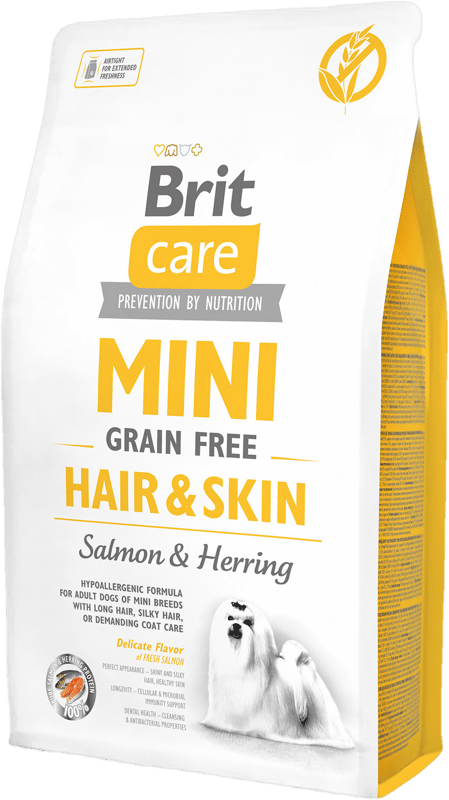Brit Care Mini Hair & Skin kutyatáp kistestű kutyáknak, lazac és hering 2kg