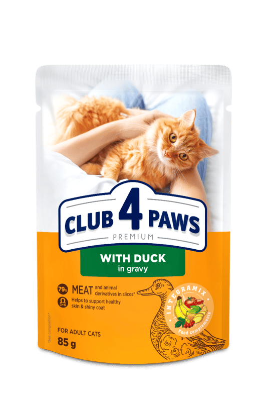 Club 4 Paws Premium teljes értékű nedves macskaeledel szószban, kacsa 85g