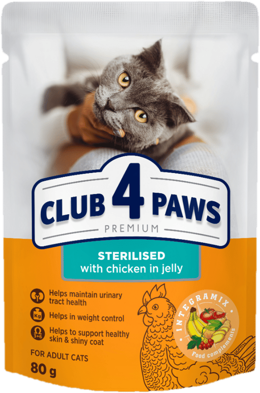 CLUB 4 PAWS Premium "Sterilised". Complete canned pet food for adult sterilised cats, 0,08 kg