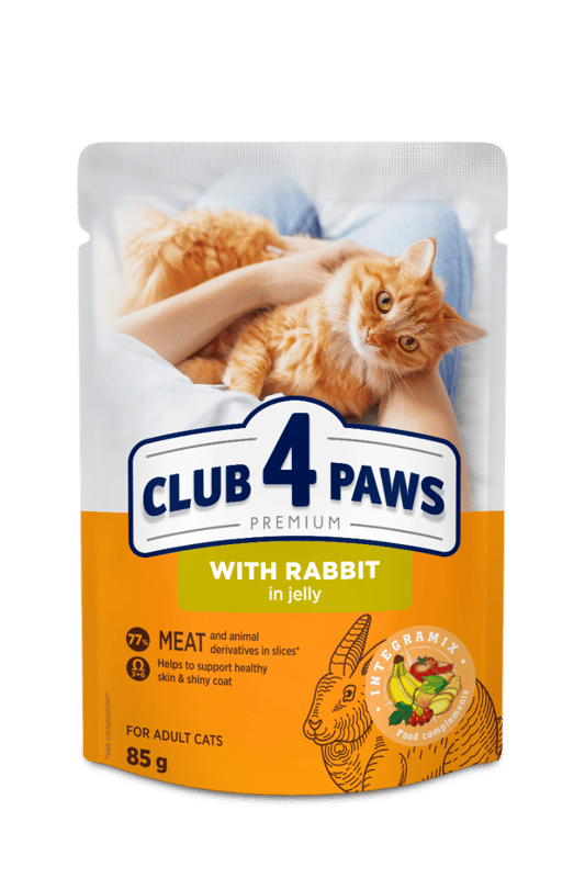 Club 4 Paws Premium teljes értékű nedves macskaeledel zselében, nyúl 85g