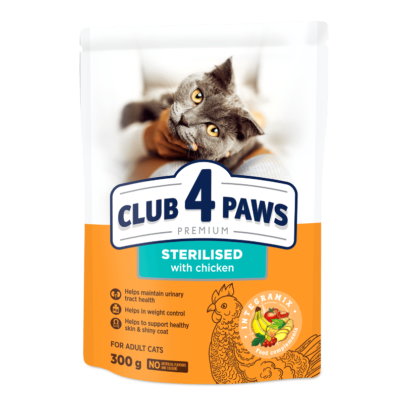 Club 4 Paws Premium teljes értékű száraz macskaeledel sterilizált macskáknak, csirke 300 g