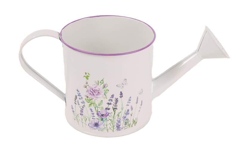 Tin watering can with flowers 27x12 cm