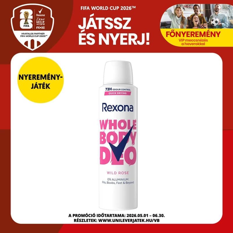 Rexona Wild Rose illatú teljes test dezodor, 150ml