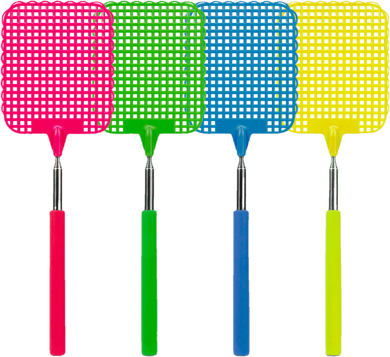 Fly swatter - telescopic - plastic - 25 - 72 cm - 4 colors