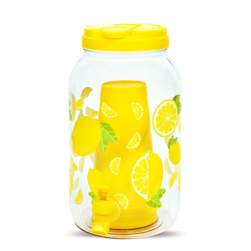 Drink dispenser with tap, 4 cup 600 ml - plastic 3,8l - lemon