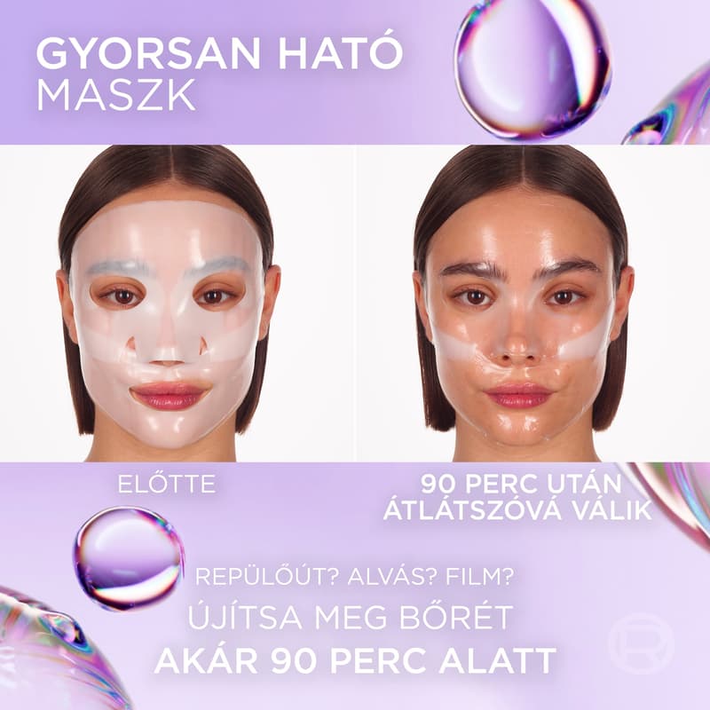 L'Oréal Paris Revitalift Filler Glass Skin hidrogél ragyogást adó arcmaszk, 25g