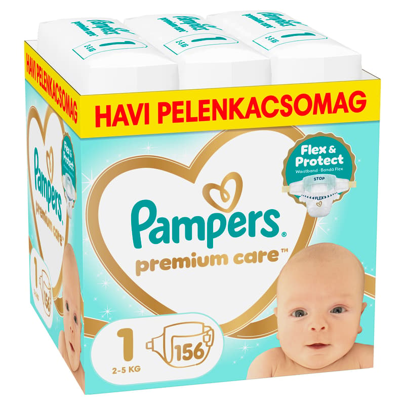 Pampers Premium Care Pelenka, Havi Pelenkacsomag, Méret: 1 (2-5 kg) 156 db