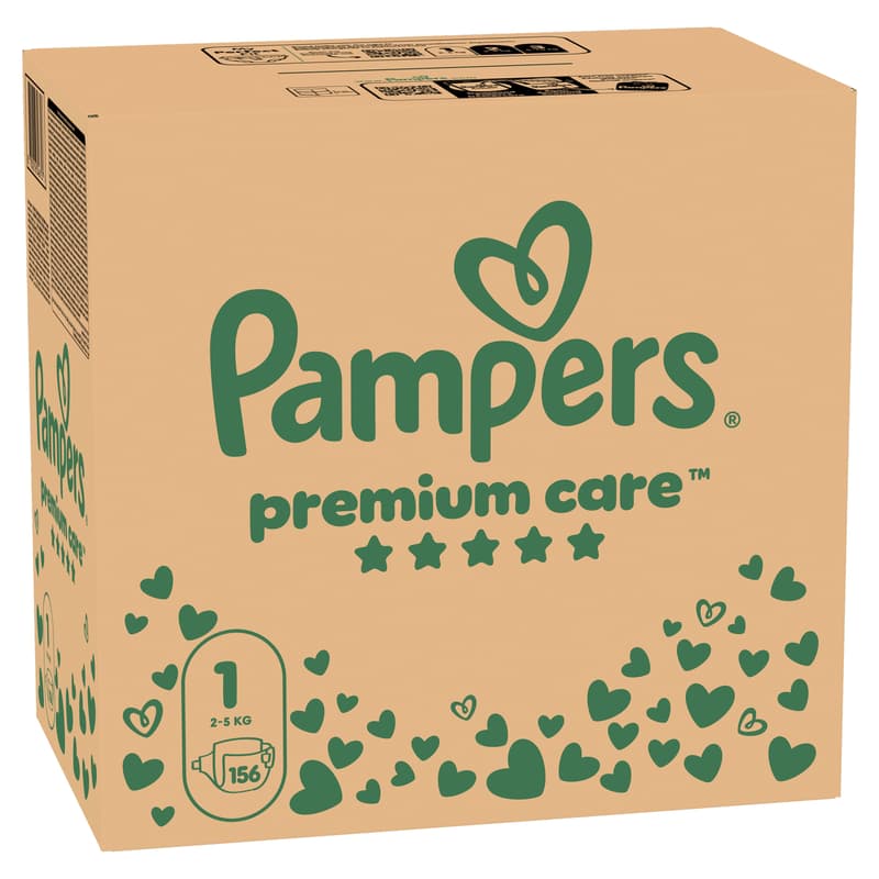Pampers Premium Care Pelenka, Havi Pelenkacsomag, Méret: 1 (2-5 kg) 156 db