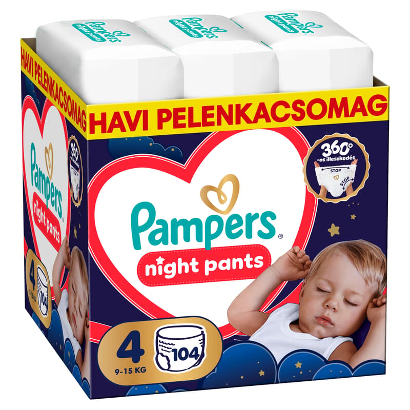 Pampers Night Pants Éjszakai Bugyipelenka, Havi Pelenkacsomag, Méret: 4 (9-15 kg) 104 db
