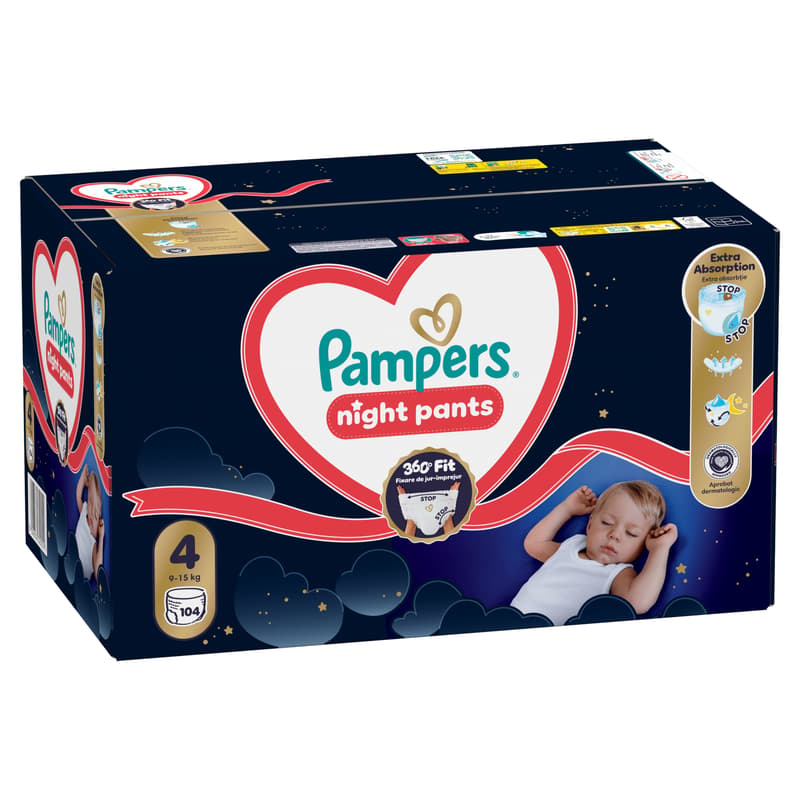 Pampers Night Pants Éjszakai Bugyipelenka, Havi Pelenkacsomag, Méret: 4 (9-15 kg) 104 db