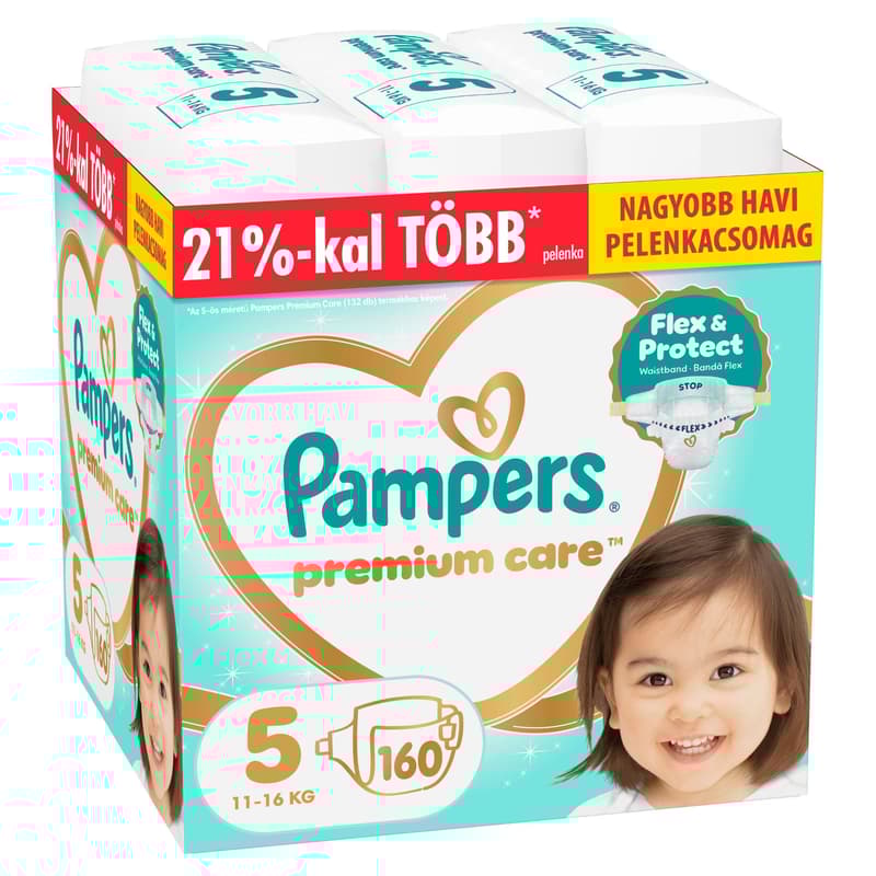 Pampers Premium Care Pelenka, Havi Pelenkacsomag, Méret: 5 (11-16 kg) 160 db