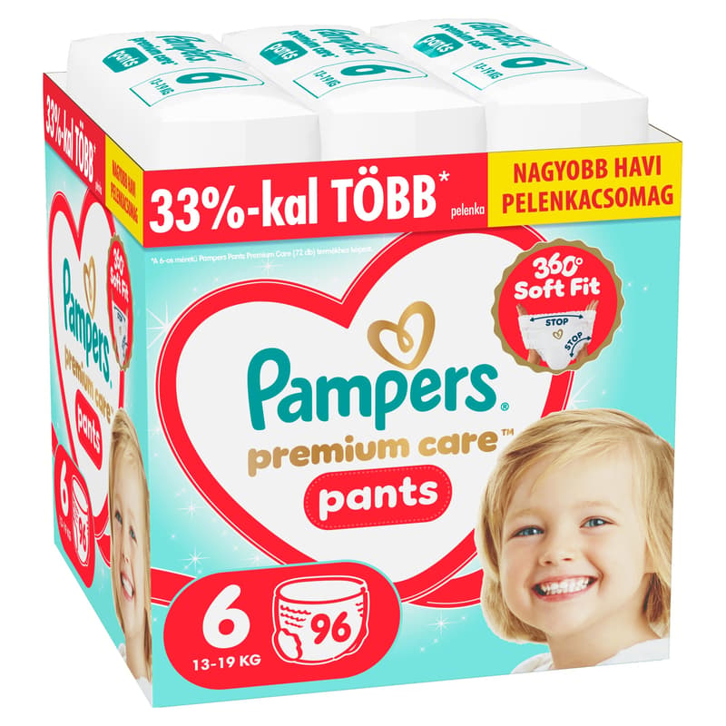 Pampers Premium Care Pants Bugyipelenka, Havi Pelenkacsomag, Méret: 6 (13-19 kg) 96 db