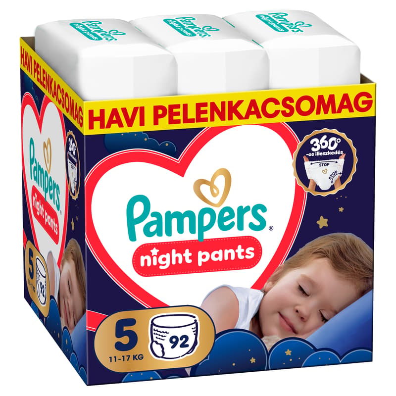 Pampers Night Pants Éjszakai Bugyipelenka, Havi Pelenkacsomag, Méret: 5 (11-17 kg) 92 db
