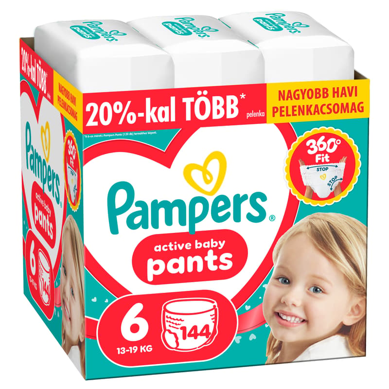 Pampers Active Baby Pants Bugyipelenka, Havi Pelenkacsomag, Méret: 6 (13-19 kg) 144 db