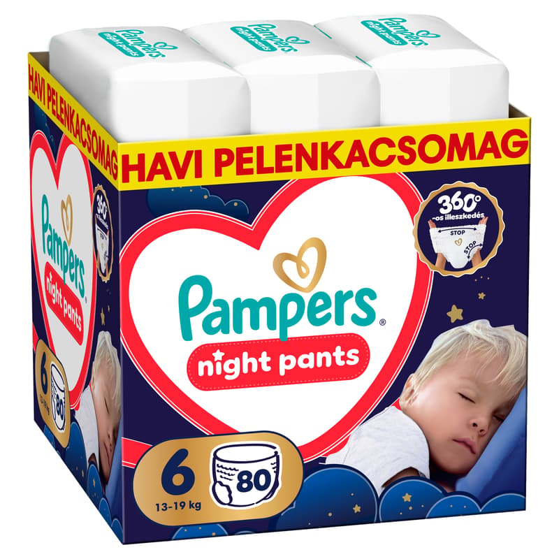 Pampers Night Pants Éjszakai Bugyipelenka, Havi Pelenkacsomag, Méret: 6 (13-19 kg) 80 db