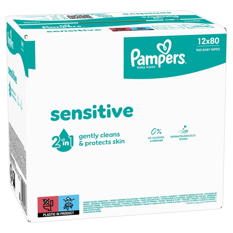Pampers Sensitive Baby Nedves Törlőkendő, 12x80 db, 960 db