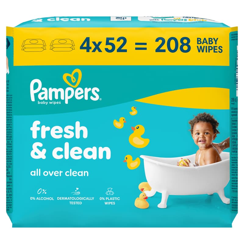 Pampers Fresh Clean Baby Nedves Törlőkendő, 4x52 db, 208 db