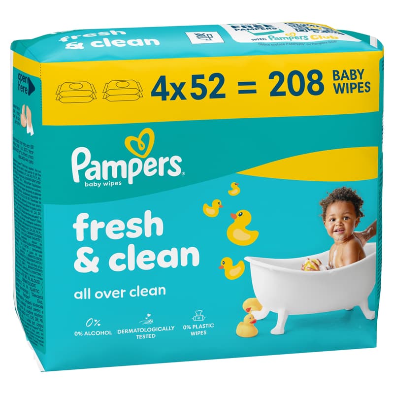 Pampers Fresh Clean Baby Nedves Törlőkendő, 4x52 db, 208 db