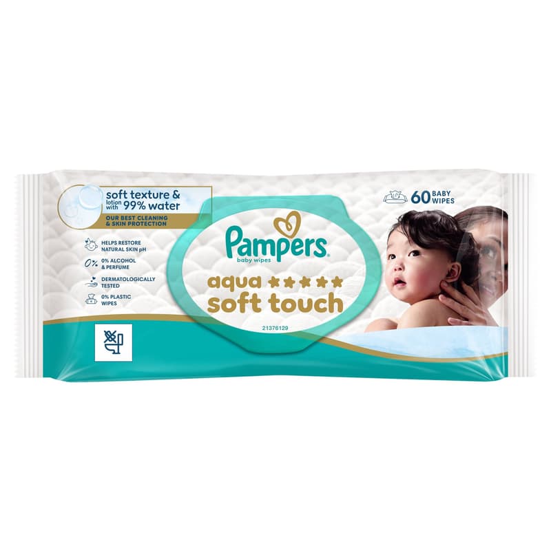 Pampers Aqua Soft Touch Baby Nedves Törlőkendő, 60 db