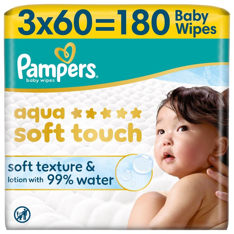 Pampers Aqua Soft Touch Baby Nedves Törlőkendő, 3x60 db, 180 db