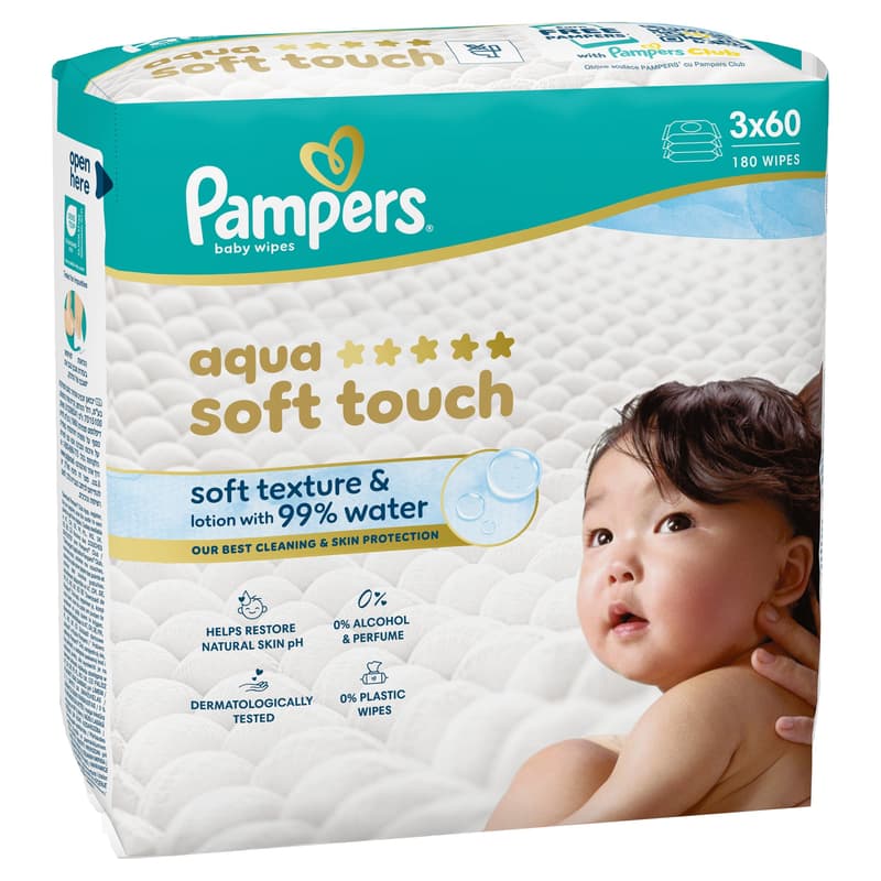 Pampers Aqua Soft Touch Baby Nedves Törlőkendő, 3x60 db, 180 db