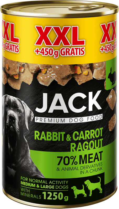 Jack XXL Teljes értékű nedves eledel/konzerv kutyáknak, nyúl-répa ragu