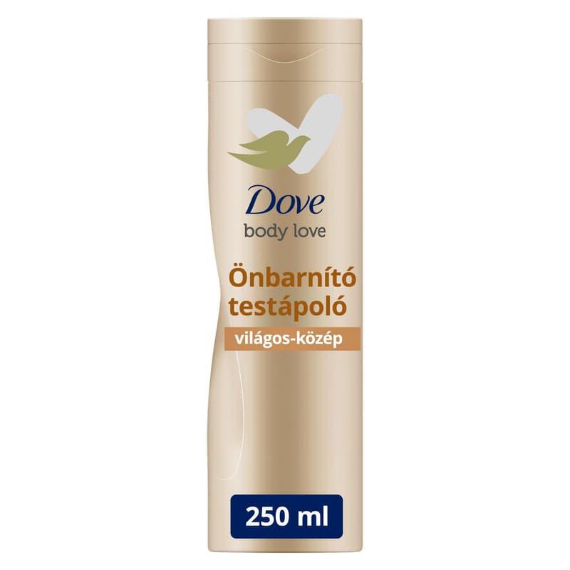 Dove Body Love Care+ Visible Glow önbarnító testápoló világos-közép árnyalatú bőrre, 250 ml