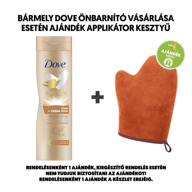 Dove Body Love Care+ Visible Glow önbarnító testápoló világos-közép árnyalatú bőrre, 250 ml