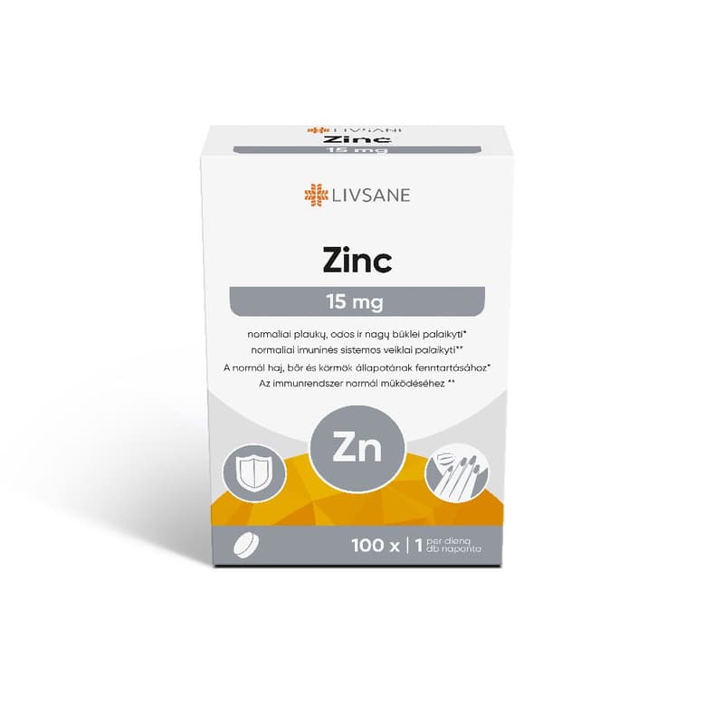 LIVSANE Zinc 15mg étrendkiegészítő tabletta cinkkel 100 db