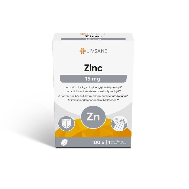 LIVSANE Zinc 15mg étrendkiegészítő tabletta cinkkel 100 db