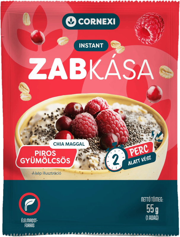 Cornexi zabkása piros gyümölcsökkel + chia maggal