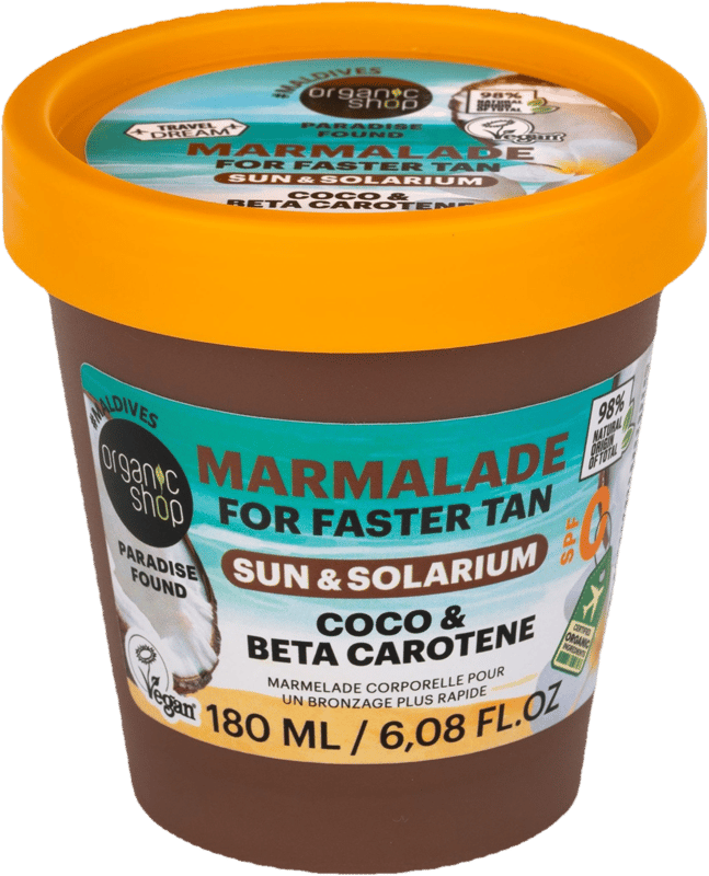 Organic Shop Barnítást gyorsító dzsem napozáshoz és szoláriumhoz kókusszal és béta-karotinnal 180ml