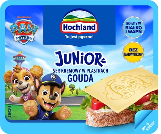 Hochland junior szeletelt gouda sajt, Mancs Őrjárat figura lenyomattal