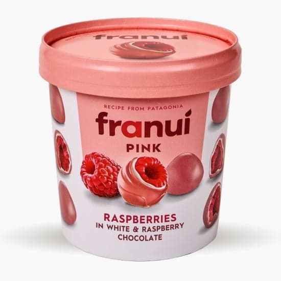 Franuí - frissen fagyasztott málna fehér és málnás csokoládéval bevonva