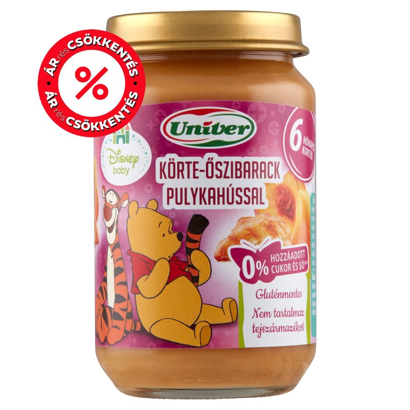 Univer Disney Körte-Őszibarack Pulykahússal Bébiétel 6 hónapos kortól