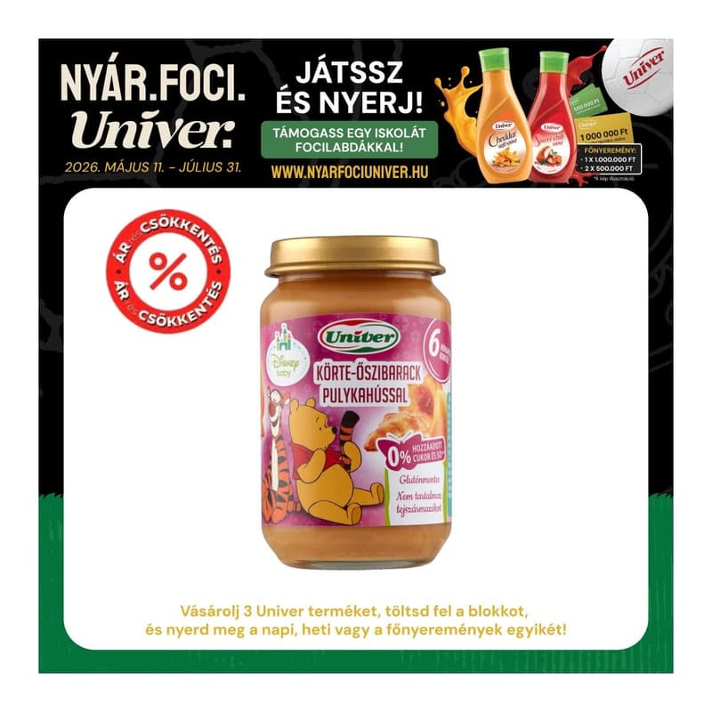 Univer Disney Körte-Őszibarack Pulykahússal Bébiétel 6 hónapos kortól