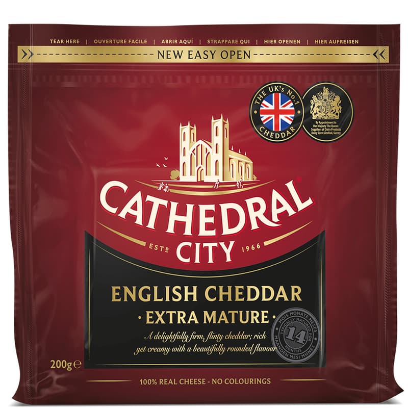 Cathedral City Cheddar Extra Mature greasy hard cheese