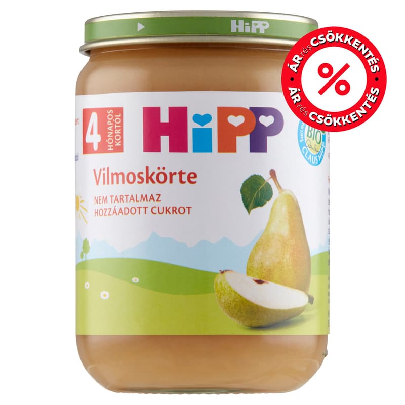 HiPP BIO vilmoskörte gyümölcskészítmény bébidesszert 4 hónapos kortól