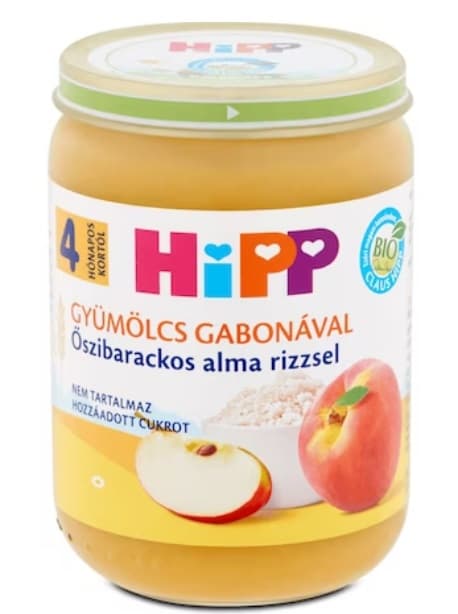 HiPP BIO őszibarackos alma rizzsel bébidesszert 4 hónapos kortól