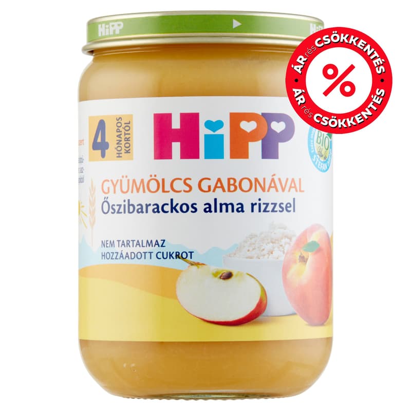 HiPP BIO őszibarackos alma rizzsel bébidesszert 4 hónapos kortól