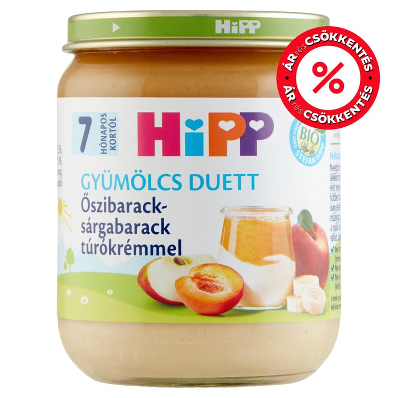 Hipp BIO Őszibarack-sárgabarack túrókrémmel 7 hónapos kortól