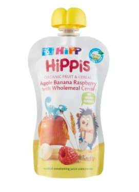 Hipp BIO HiPPiS Alma-Banán-Málna teljes kiőrlésű gabonával 6 hónapos kortól