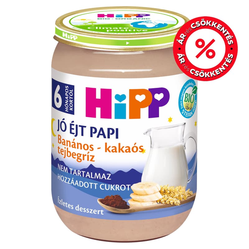 HiPP Jó Éjt Papi BIO banános-kakaós tejbegríz bébidesszert 6 hónapos kortól