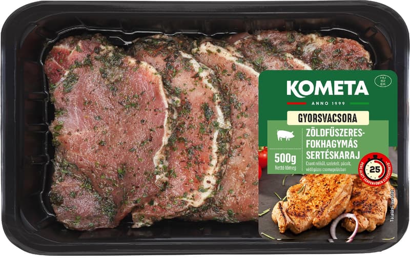Kométa GyorsVacsora Zöldfűszeres-fokhagymás pácolt karaj csont nélkül, szeletelt