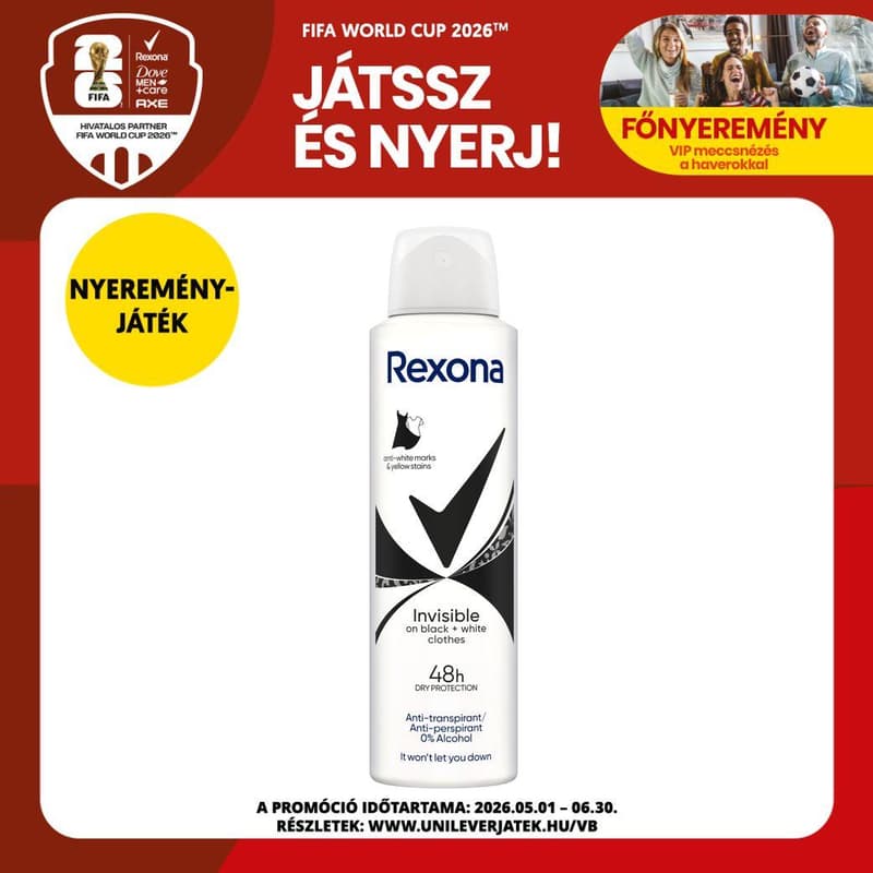 Rexona Invisible Black&White női izzadásgátló dezodor, 150 ml