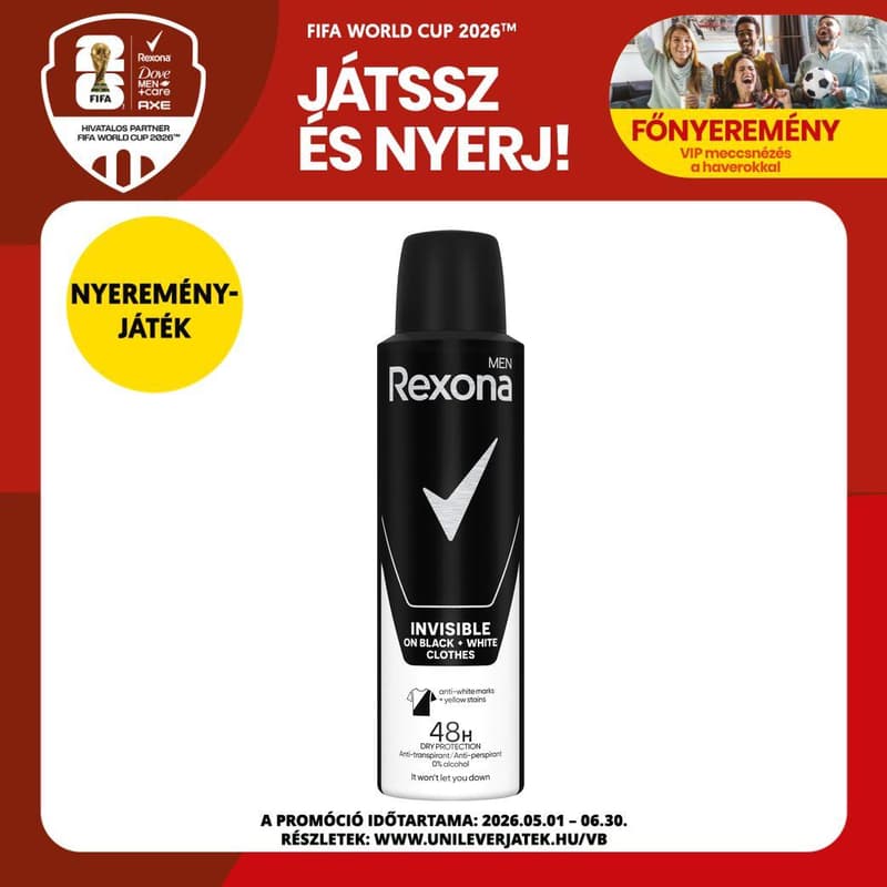 Rexona Men Invisible Black&White férfi izzadásgátló dezodor, 150 ml