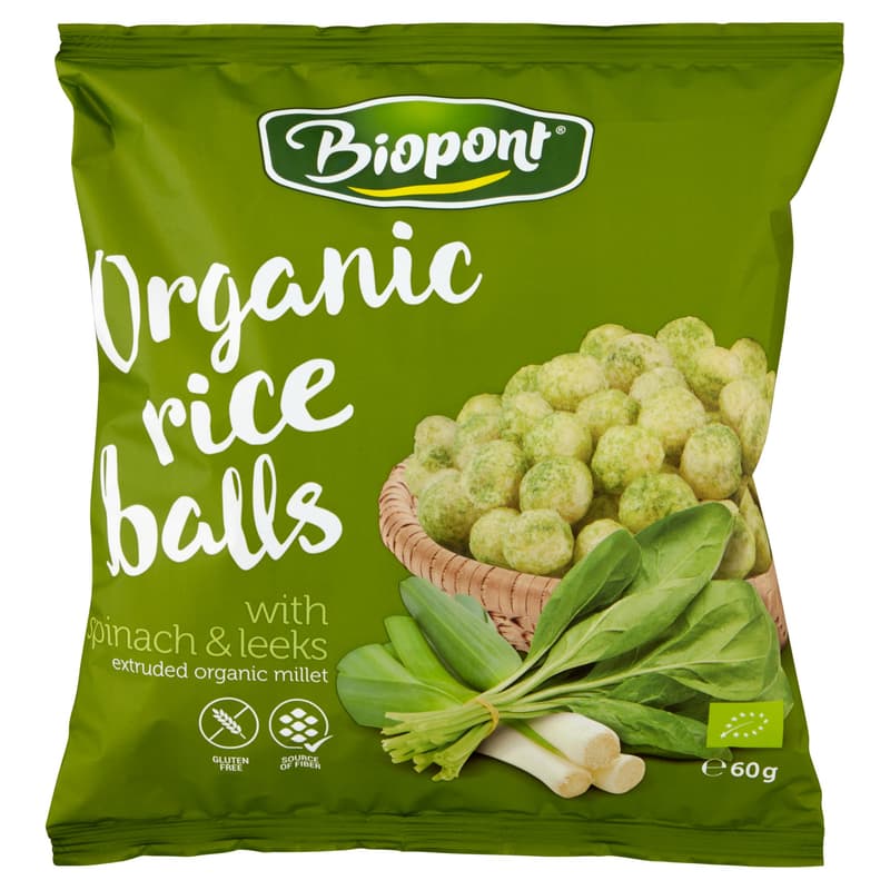 Extrudált BIO rizsgolyó spenóttal és póréhagymával (gluténmentes)