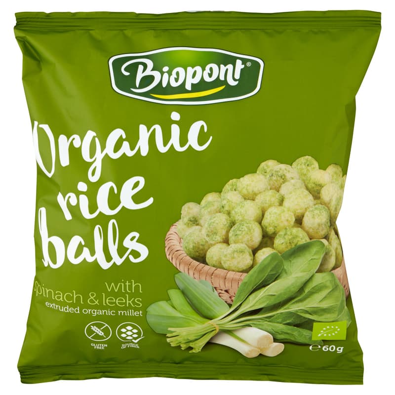 Extrudált BIO rizsgolyó spenóttal és póréhagymával (gluténmentes)
