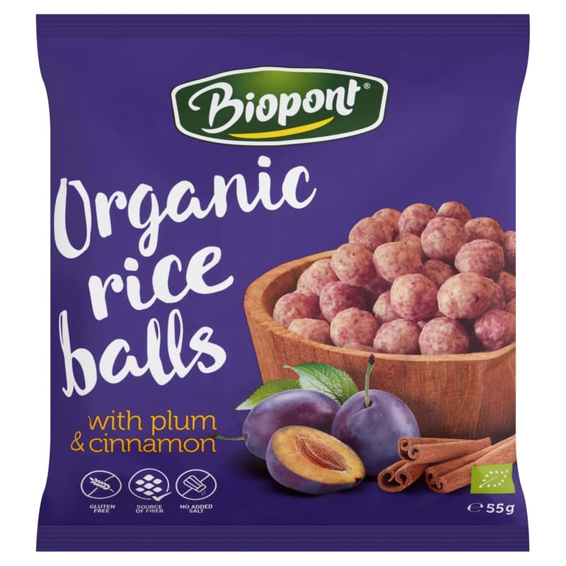 Extruded rice balls with plums and cinnamon (gluten free) BIO